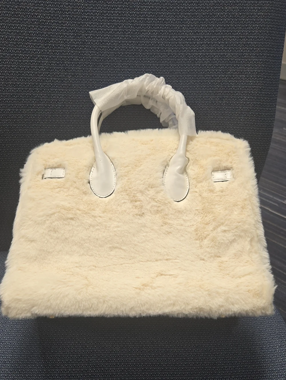 White  Fur Novelty Tote Bag with Graphiti Accents. Very Roomy And Fun.